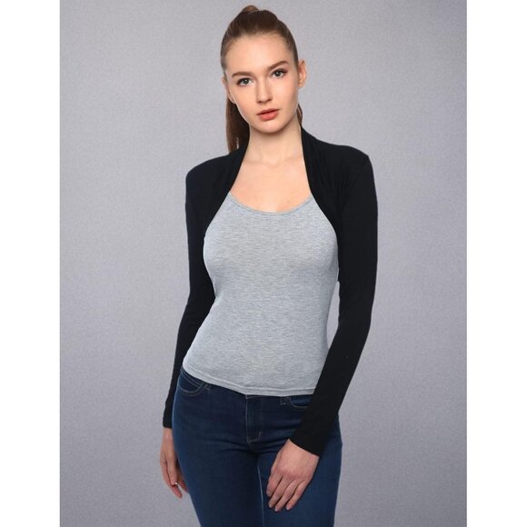 Women Lace Back Cropped Bolero Cardigan Small Black Elegant Layering - Picture 6 of 6